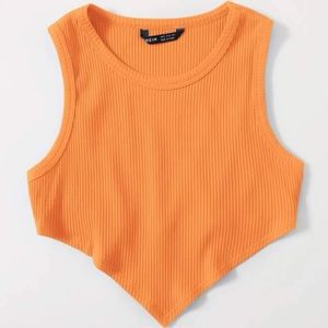 Asymmetrical Hem Rib-Knit Crop tank top